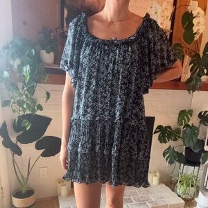 Anthropologie Black Floral Mini Swing Dress NWT ~ Medium